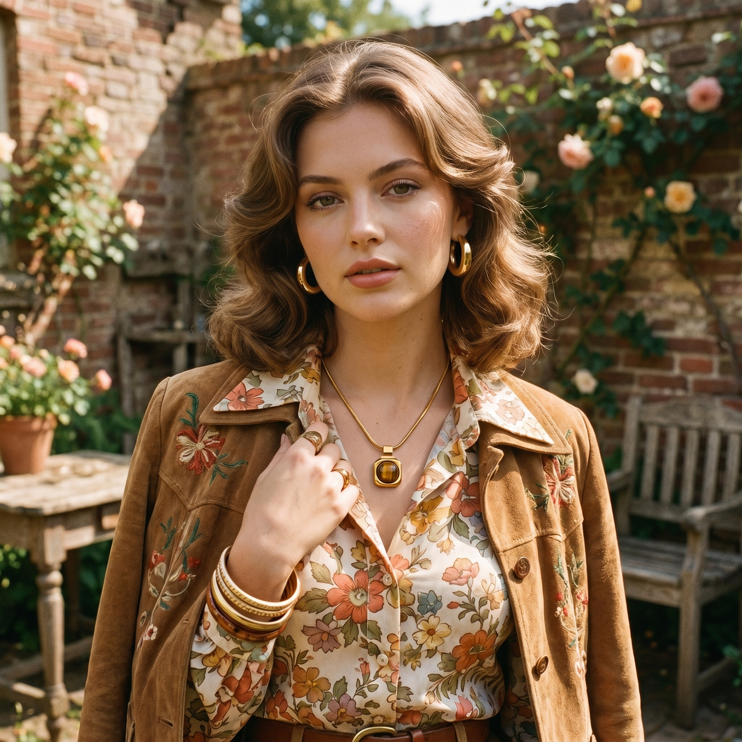Collier avec Pendentif en Pierre de Tigre