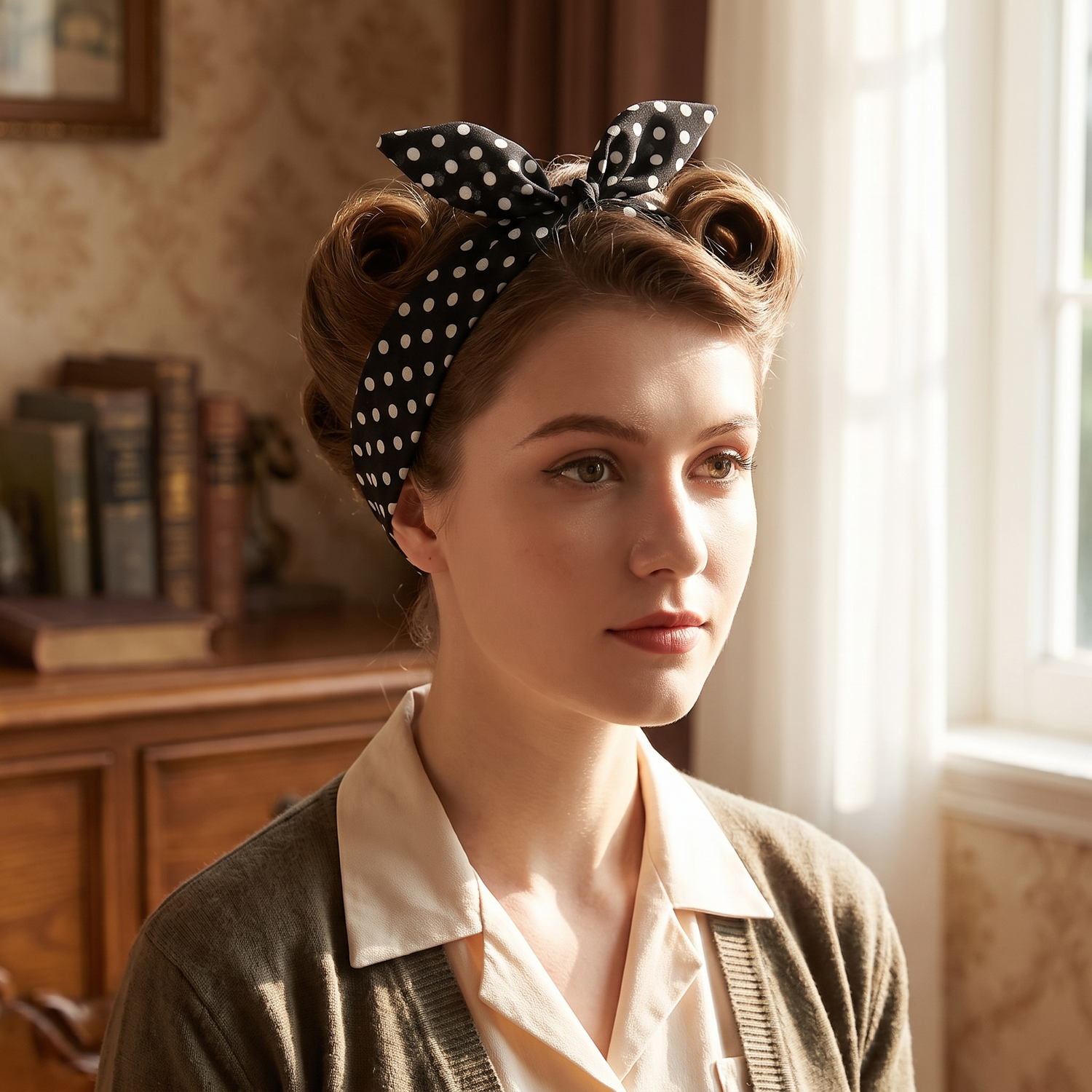 Bandeau Vintage Noir à Pois