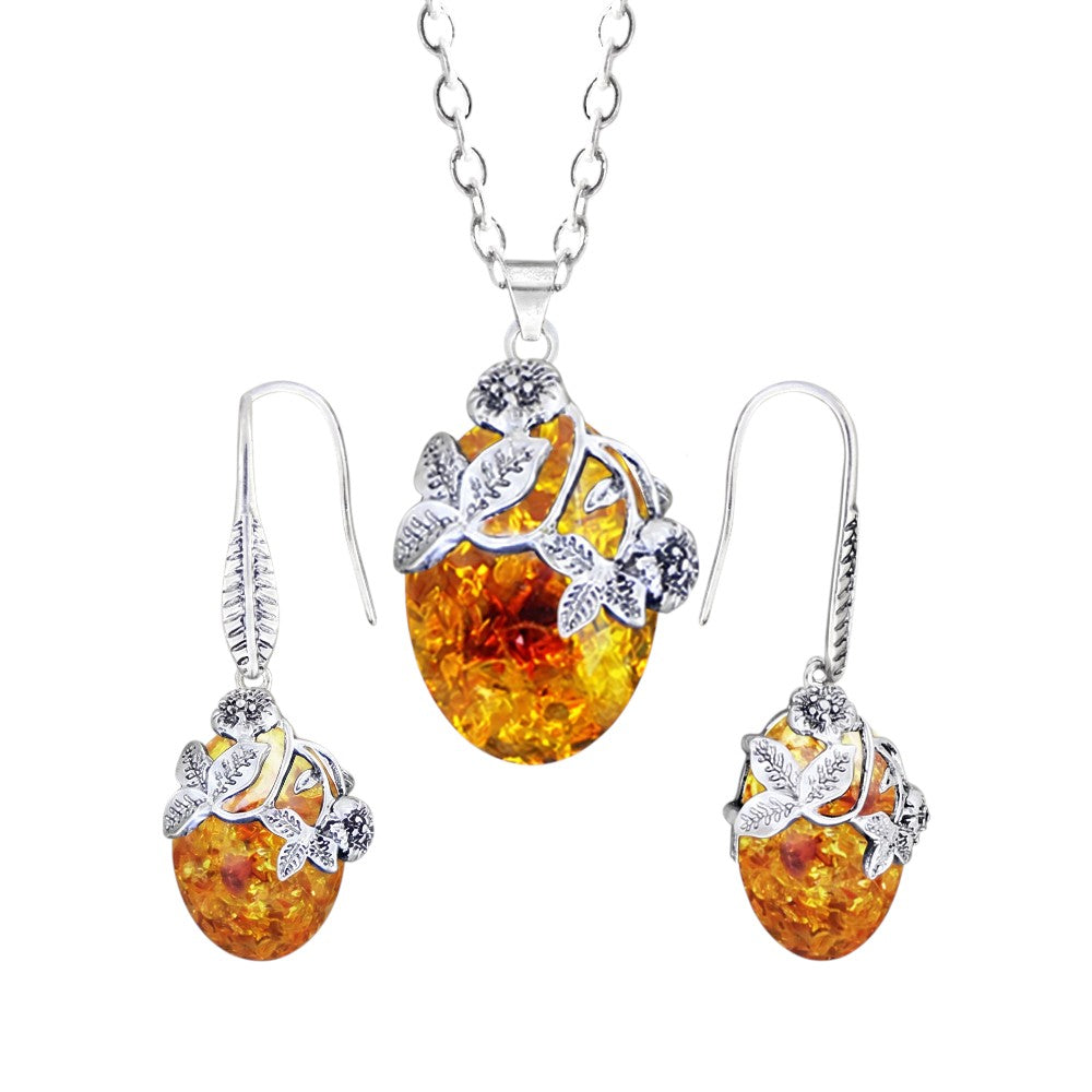 Boucles d’Oreilles Ambre et Argent Vintage Longues