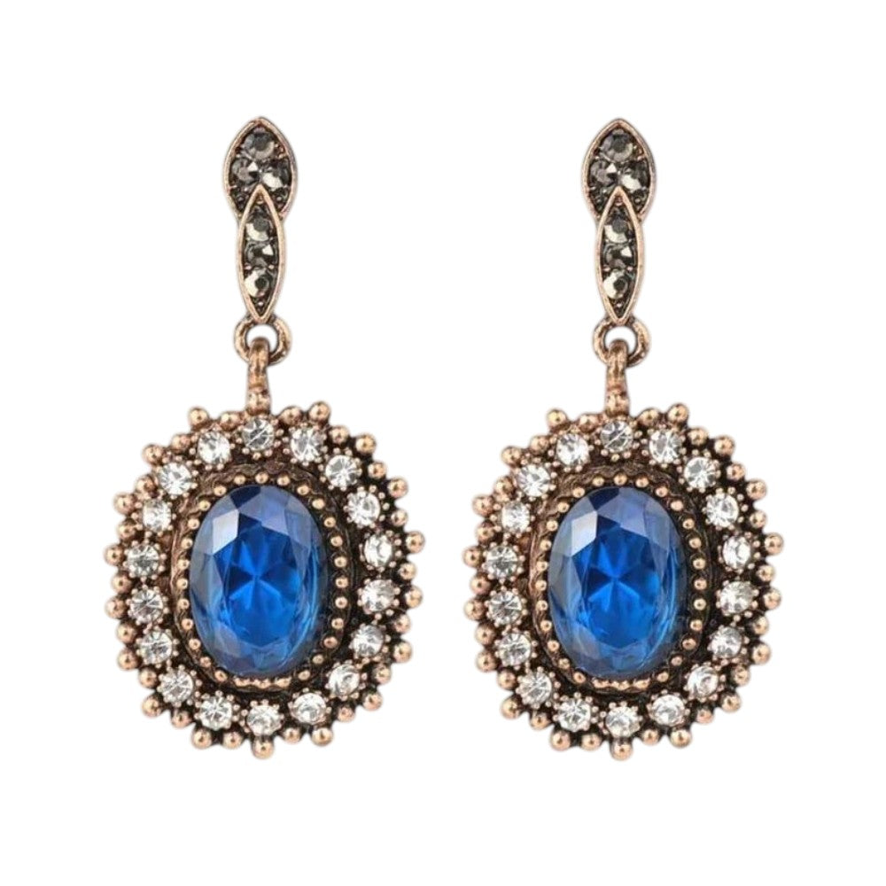 Boucle D'Oreille Vintage Ovale Bleue