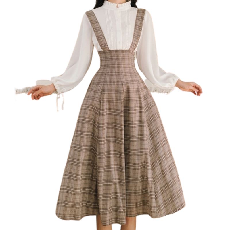 Vintage Plaid Suspender Skirt