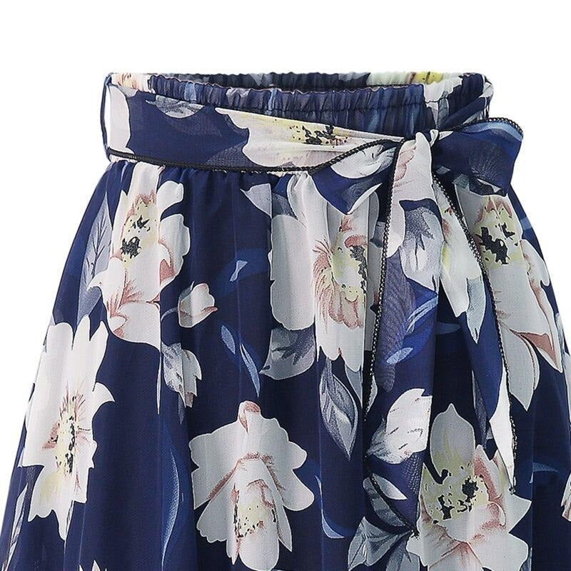 Jupe Midi Vintage Floral avec ceinture à nouer