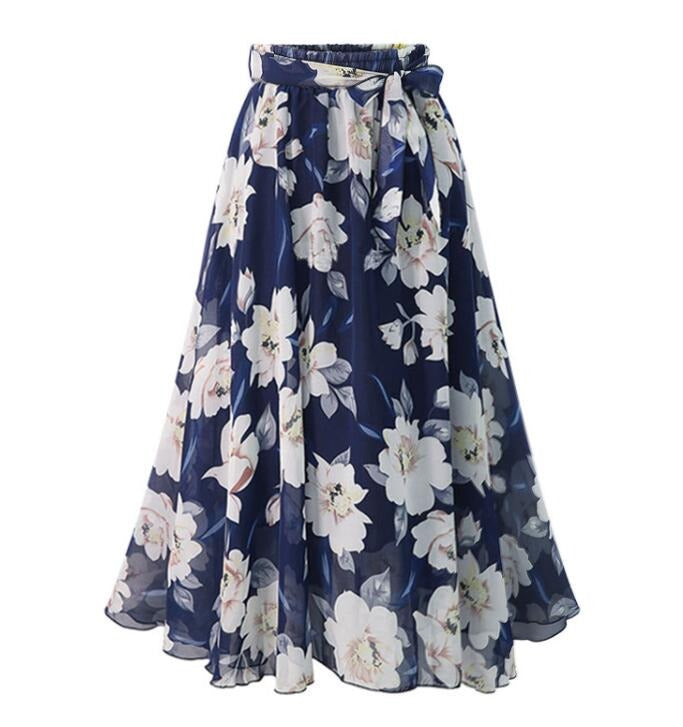 Vintage Floral Midi Skirt with Tie Belt 