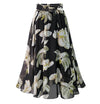 Jupe Midi Vintage Noire Floral avec ceinture