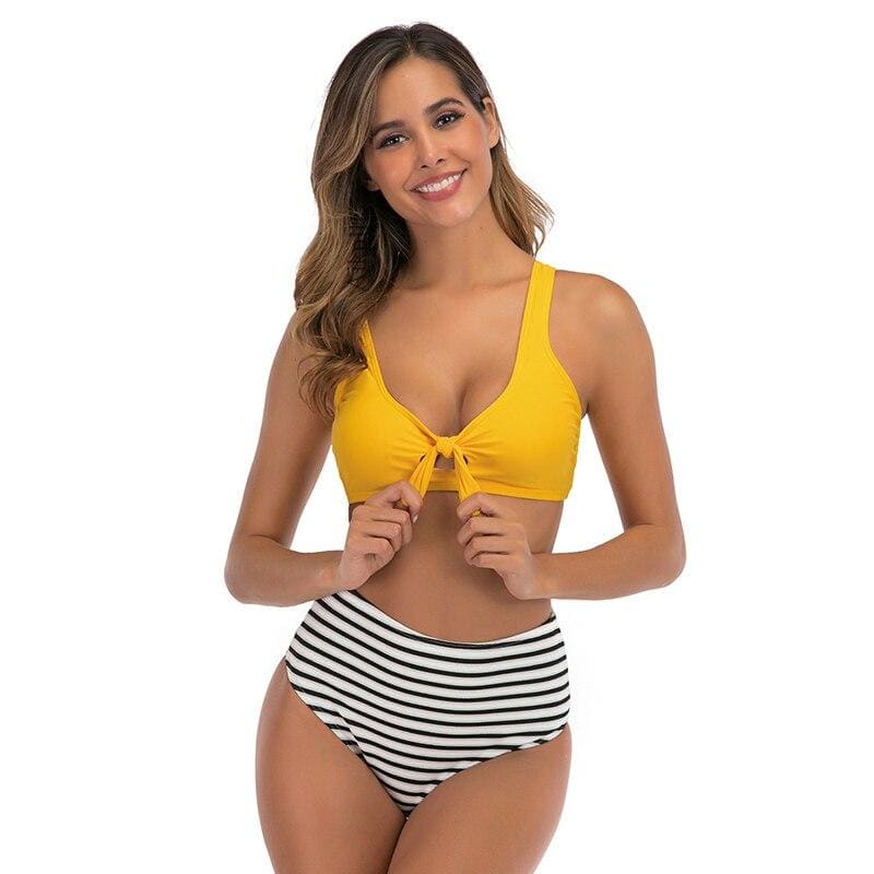 Vintage Yellow and Striped Swimsuit