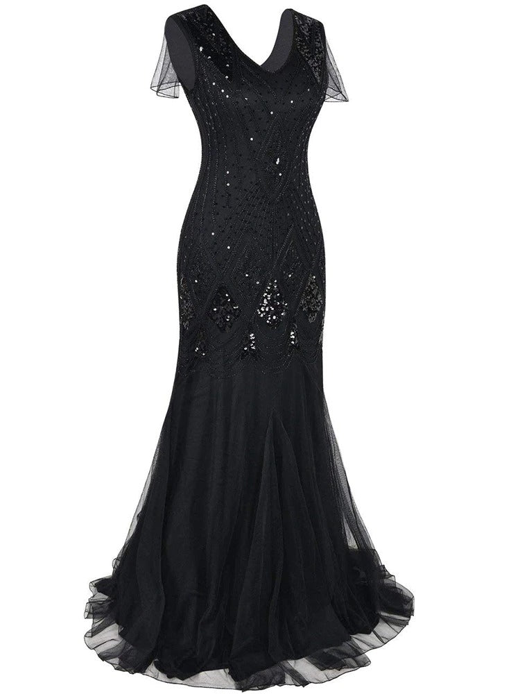 Black Haute Couture Long Gatsby Dress