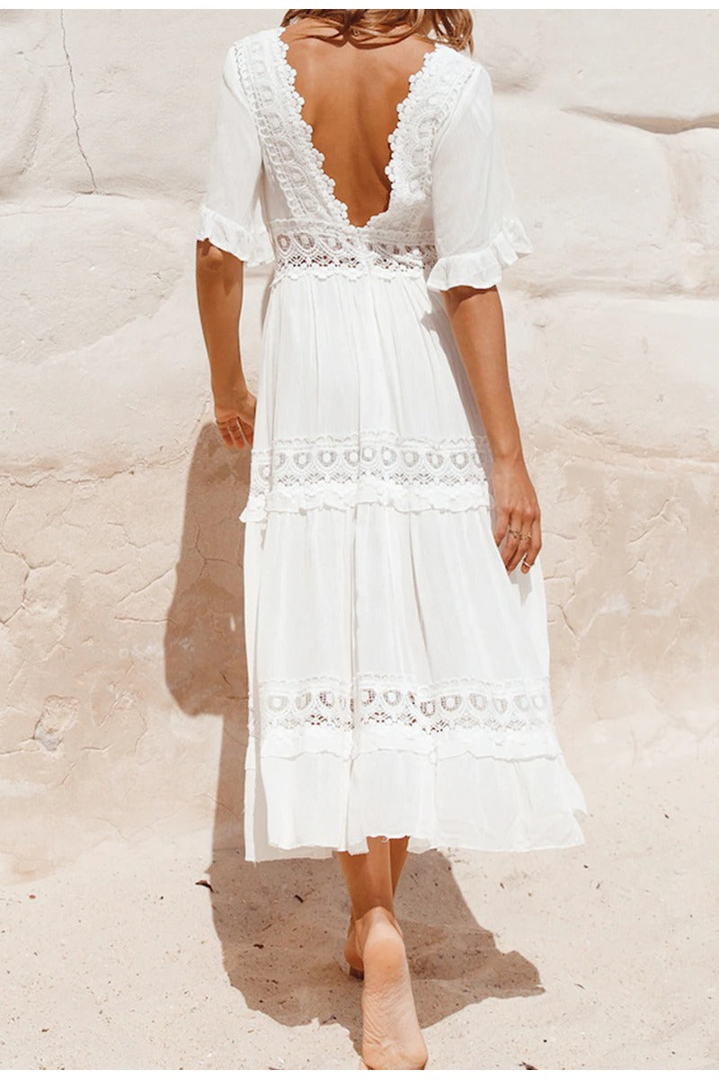 Robe Longue Blanche Dentelle Vintage