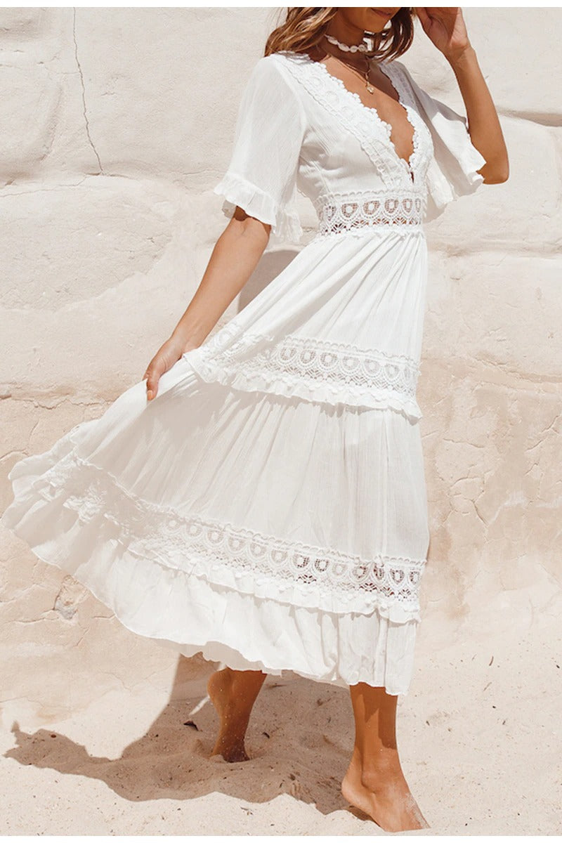 Robe Longue Blanche Dentelle Vintage
