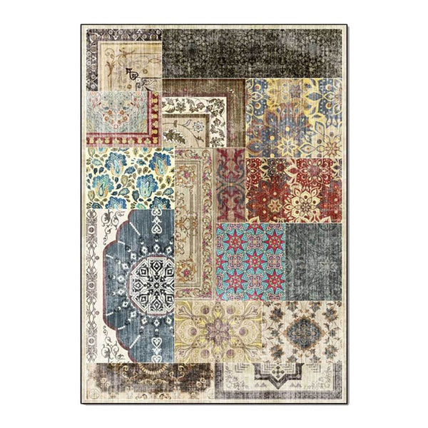 Grand Tapis Patchwork Oriental Noué Main - 200x151 Cm - Bleu Turquoise - Vintage