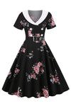 Robe Vintage Imprimée Florale Noire Avec Ceinture