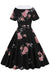 Black Floral Print Vintage Dress With Belt