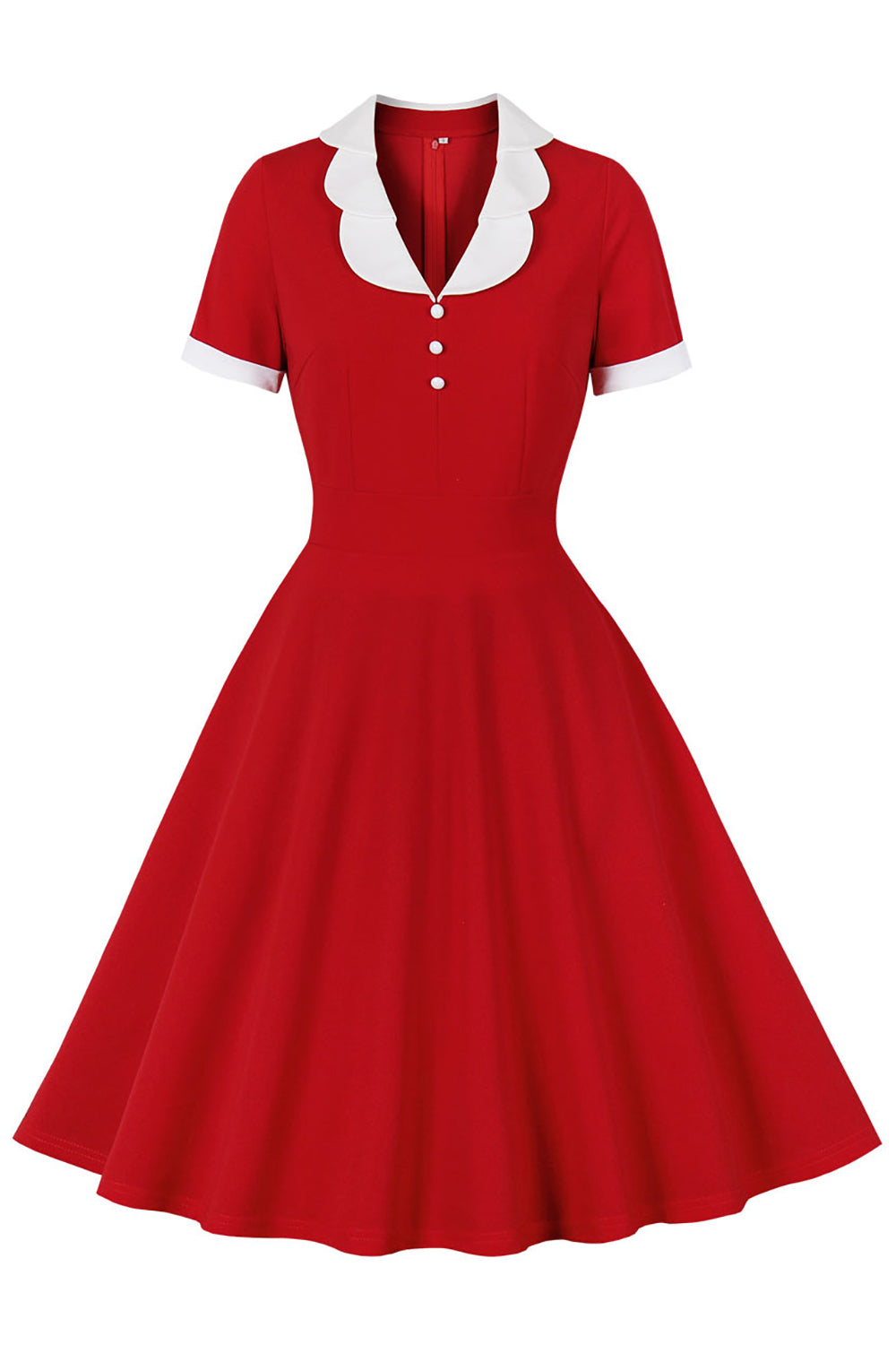 Robe balançoire à col revers rouge des années 50