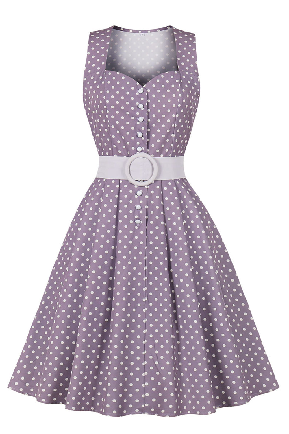 50s Purple Polka Dot Dress with Belt