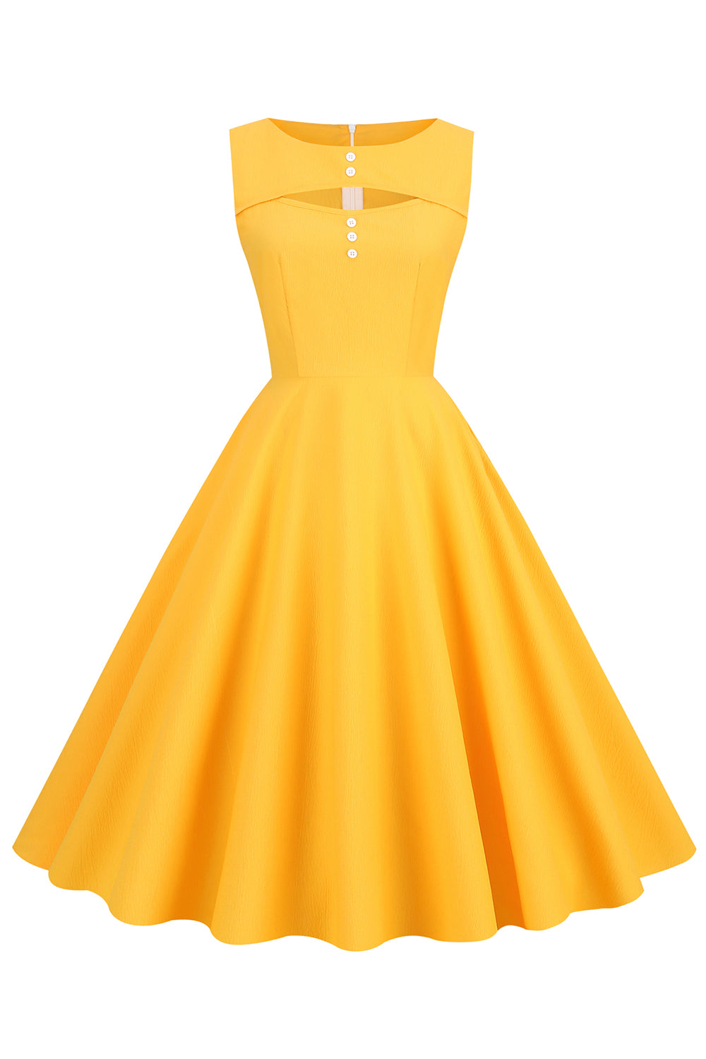 Yellow 50s Retro Style Dress with Keyhole