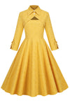 Vintage Yellow Dress with Turn-down Collar