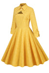 Robe Jaune Vintage à Col Rabattu