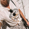 T-Shirt Vintage Femme Blanc et lunette de soleil 