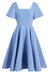 Robe bleu à col carré Vintage années 1950