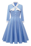 Vintage Blue A-Line Dress with Bow Tie