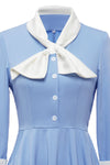 Vintage Blue A-Line Dress with Bow Tie