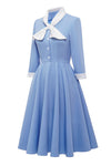 Vintage Blue A-Line Dress with Bow Tie