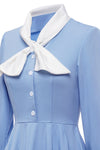 Vintage Blue A-Line Dress with Bow Tie