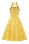 Robe vintage à pois jaune Pin Up