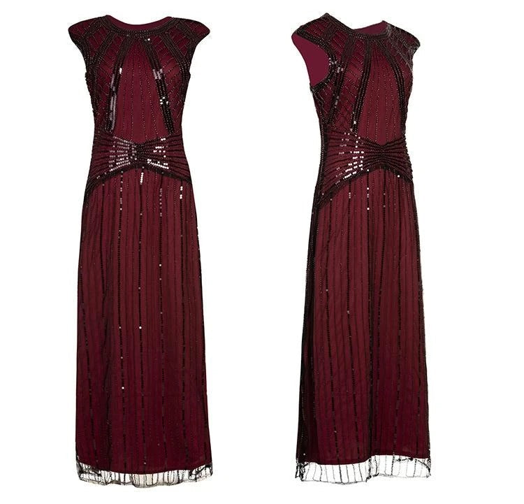 Long Gatsby Dress Burgundy