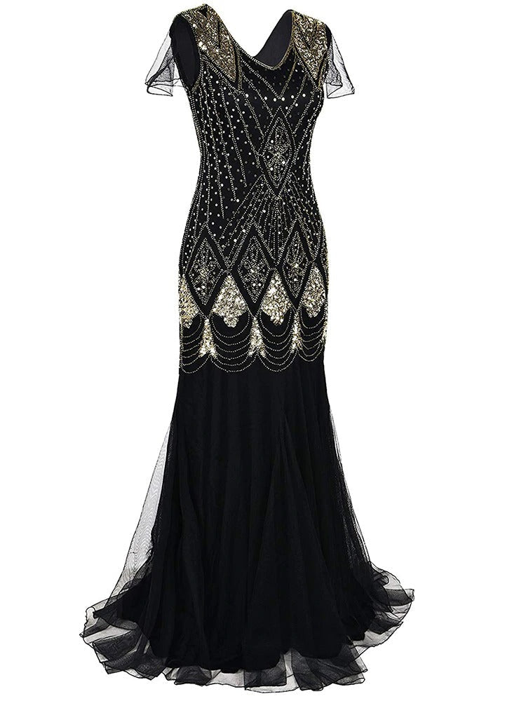 Robe Gatsby Longue Haute Couture Noir et Or